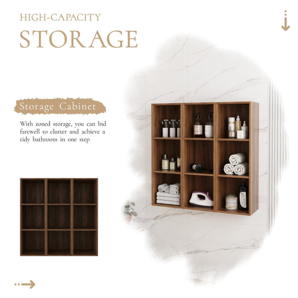 English Elm 36 Inch Wall Mounted Bathroom Cabinet Engineered Wood Soft Close Three Door Storage Brown Ebony Storage Shelves Combination W1972S00030