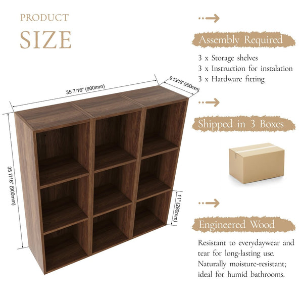English Elm 36 Inch Wall Mounted Bathroom Cabinet Engineered Wood Soft Close Three Door Storage Brown Ebony Storage Shelves Combination W1972S00030