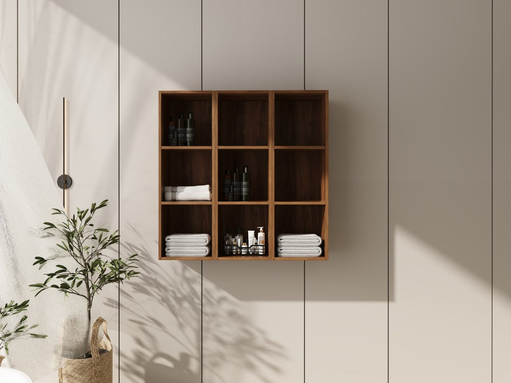 English Elm 36 Inch Wall Mounted Bathroom Cabinet Engineered Wood Soft Close Three Door Storage Brown Ebony Storage Shelves Combination W1972S00030