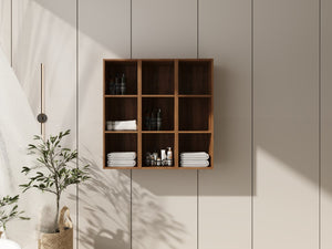 English Elm 36 Inch Wall Mounted Bathroom Cabinet Engineered Wood Soft Close Three Door Storage Brown Ebony Storage Shelves Combination W1972S00030