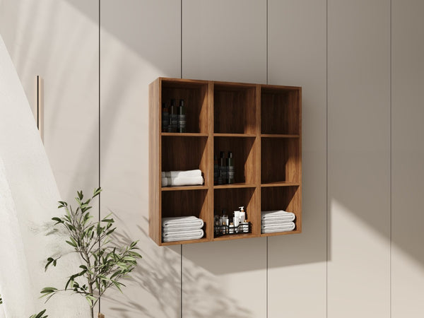 English Elm 36 Inch Wall Mounted Bathroom Cabinet Engineered Wood Soft Close Three Door Storage Brown Ebony Storage Shelves Combination W1972S00030