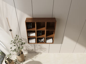 English Elm 36 Inch Wall Mounted Bathroom Cabinet Engineered Wood Soft Close Three Door Storage Brown Ebony Storage Shelves Combination W1972S00030