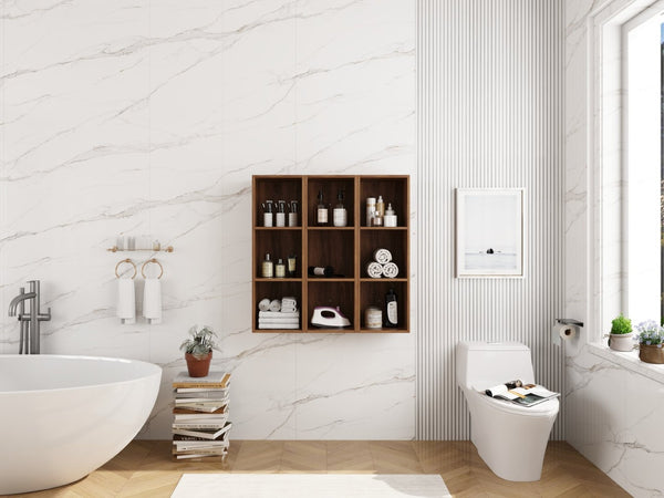 English Elm 36 Inch Wall Mounted Bathroom Cabinet Engineered Wood Soft Close Three Door Storage Brown Ebony Storage Shelves Combination W1972S00030