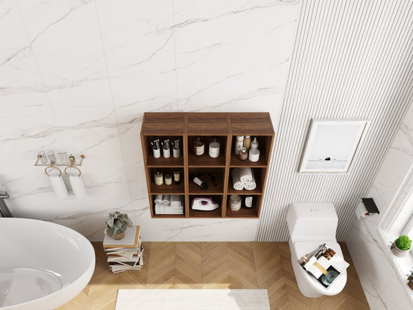 English Elm 36 Inch Wall Mounted Bathroom Cabinet Engineered Wood Soft Close Three Door Storage Brown Ebony Storage Shelves Combination W1972S00030