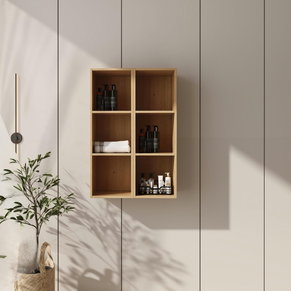 English Elm 24 Inch Oak Finish Wall Mounted Three Tier Open Shelf Unit for Bathroom or Study W1972S00031