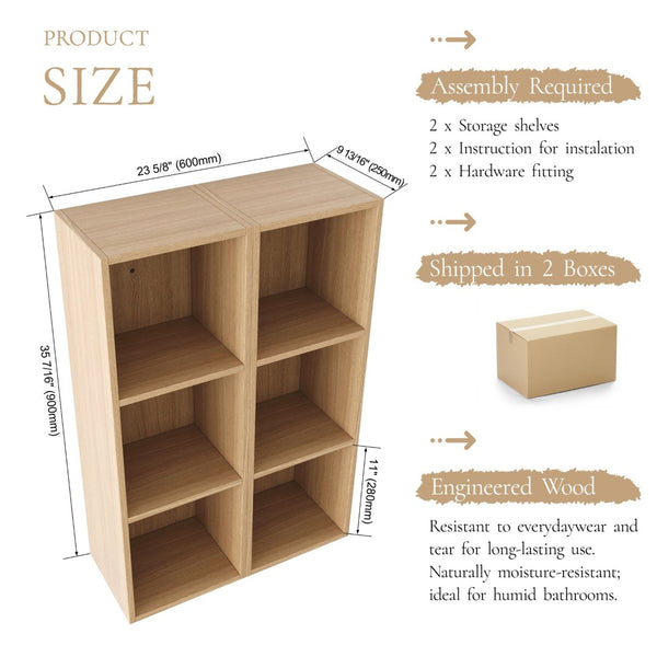 English Elm 24 Inch Oak Finish Wall Mounted Three Tier Open Shelf Unit for Bathroom or Study W1972S00031