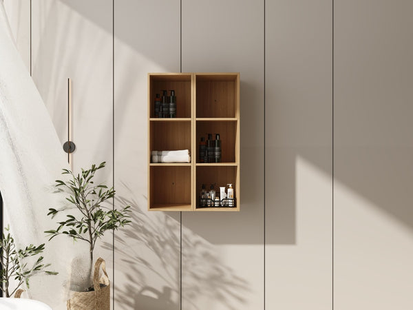 English Elm 24 Inch Oak Finish Wall Mounted Three Tier Open Shelf Unit for Bathroom or Study W1972S00031