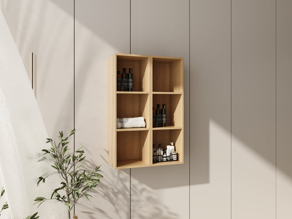 English Elm 24 Inch Oak Finish Wall Mounted Three Tier Open Shelf Unit for Bathroom or Study W1972S00031
