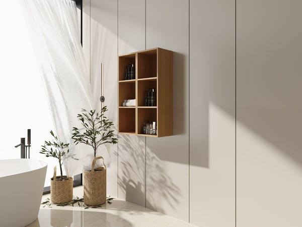 English Elm 24 Inch Oak Finish Wall Mounted Three Tier Open Shelf Unit for Bathroom or Study W1972S00031
