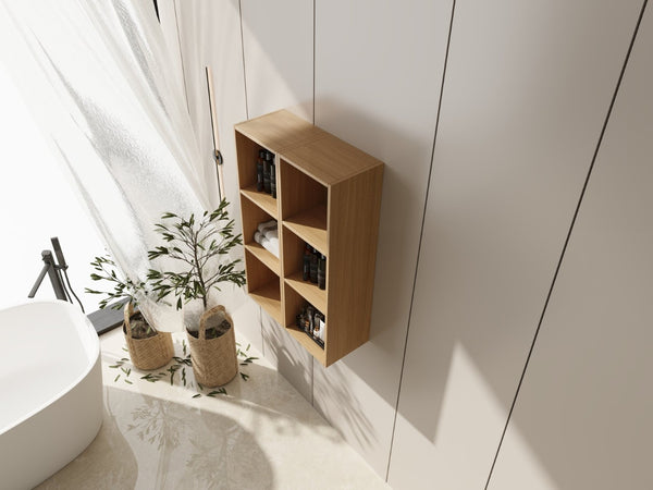 English Elm 24 Inch Oak Finish Wall Mounted Three Tier Open Shelf Unit for Bathroom or Study W1972S00031
