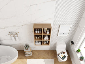 English Elm 24 Inch Oak Finish Wall Mounted Three Tier Open Shelf Unit for Bathroom or Study W1972S00031