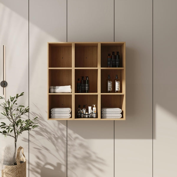 English Elm 36 Inch Wall Mounted Bathroom Cabinet Engineered Wood Soft Close Three Door Storage Oak Storage Shelves Combination W1972S00032