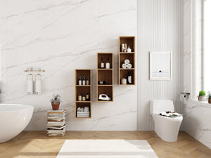 English Elm 36 Inch Wall Mounted Bathroom Cabinet Engineered Wood Soft Close Three Door Storage Oak Storage Shelves Combination W1972S00032
