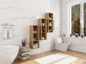 English Elm 36 Inch Wall Mounted Bathroom Cabinet Engineered Wood Soft Close Three Door Storage Oak Storage Shelves Combination W1972S00032