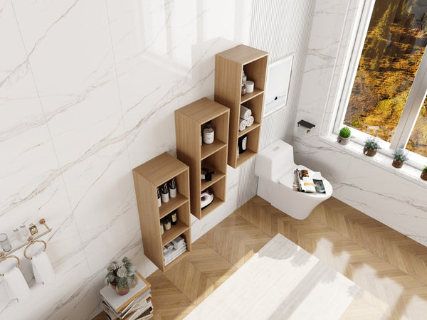 English Elm 36 Inch Wall Mounted Bathroom Cabinet Engineered Wood Soft Close Three Door Storage Oak Storage Shelves Combination W1972S00032