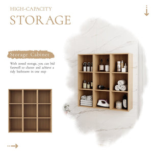 English Elm 36 Inch Wall Mounted Bathroom Cabinet Engineered Wood Soft Close Three Door Storage Oak Storage Shelves Combination W1972S00032