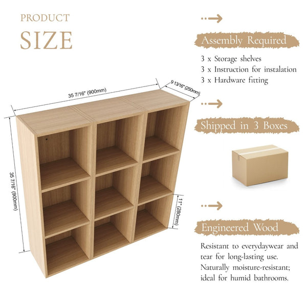 English Elm 36 Inch Wall Mounted Bathroom Cabinet Engineered Wood Soft Close Three Door Storage Oak Storage Shelves Combination W1972S00032