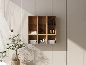 English Elm 36 Inch Wall Mounted Bathroom Cabinet Engineered Wood Soft Close Three Door Storage Oak Storage Shelves Combination W1972S00032