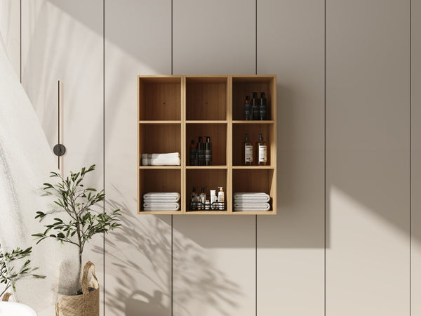 English Elm 36 Inch Wall Mounted Bathroom Cabinet Engineered Wood Soft Close Three Door Storage Oak Storage Shelves Combination W1972S00032