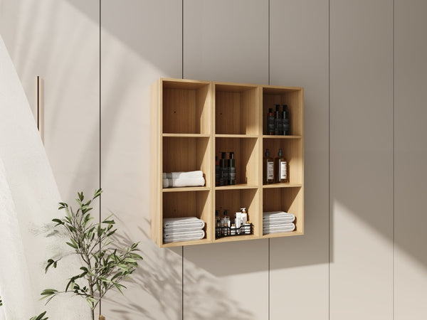 English Elm 36 Inch Wall Mounted Bathroom Cabinet Engineered Wood Soft Close Three Door Storage Oak Storage Shelves Combination W1972S00032