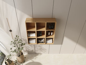 English Elm 36 Inch Wall Mounted Bathroom Cabinet Engineered Wood Soft Close Three Door Storage Oak Storage Shelves Combination W1972S00032