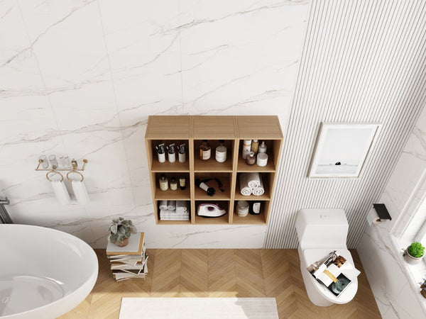 English Elm 36 Inch Wall Mounted Bathroom Cabinet Engineered Wood Soft Close Three Door Storage Oak Storage Shelves Combination W1972S00032