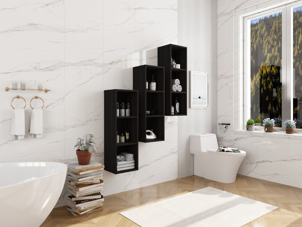 English Elm 36 Inch Wall Mounted Bathroom Cabinet Engineered Wood Soft Close Three Door Storage Dark Oak Storage Shelves Combination W1972S00034