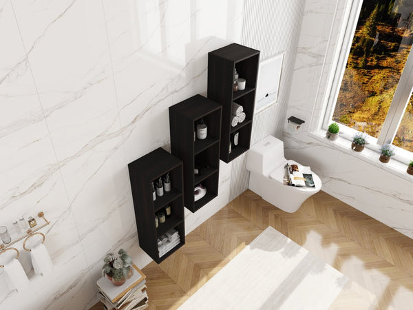English Elm 36 Inch Wall Mounted Bathroom Cabinet Engineered Wood Soft Close Three Door Storage Dark Oak Storage Shelves Combination W1972S00034