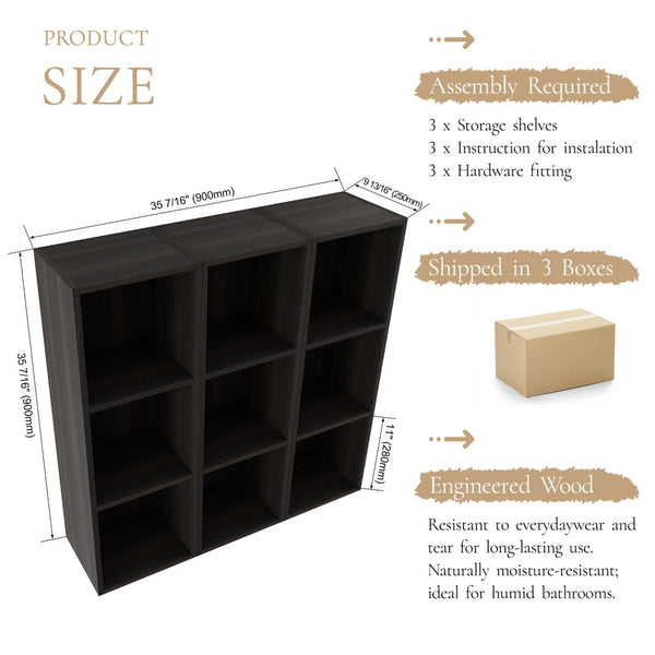 English Elm 36 Inch Wall Mounted Bathroom Cabinet Engineered Wood Soft Close Three Door Storage Dark Oak Storage Shelves Combination W1972S00034