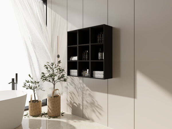 English Elm 36 Inch Wall Mounted Bathroom Cabinet Engineered Wood Soft Close Three Door Storage Dark Oak Storage Shelves Combination W1972S00034