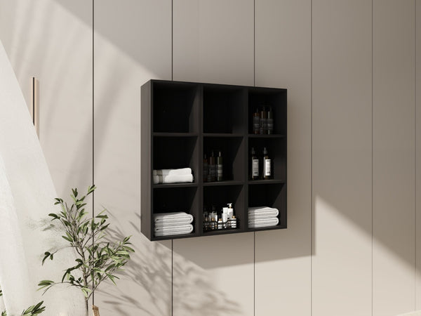 English Elm 36 Inch Wall Mounted Bathroom Cabinet Engineered Wood Soft Close Three Door Storage Dark Oak Storage Shelves Combination W1972S00034