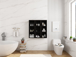English Elm 36 Inch Wall Mounted Bathroom Cabinet Engineered Wood Soft Close Three Door Storage Dark Oak Storage Shelves Combination W1972S00034