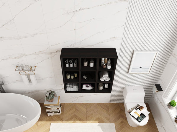 English Elm 36 Inch Wall Mounted Bathroom Cabinet Engineered Wood Soft Close Three Door Storage Dark Oak Storage Shelves Combination W1972S00034