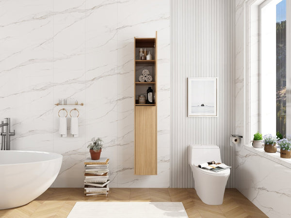 English Elm 24 Inch Wall Mounted Oak Finish Cabinet with Soft Close Door for Bathroom or Study W1972S00035