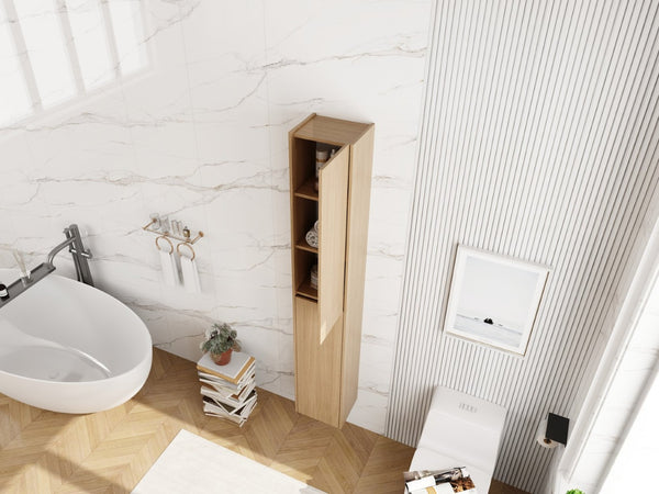 English Elm 24 Inch Wall Mounted Oak Finish Cabinet with Soft Close Door for Bathroom or Study W1972S00035