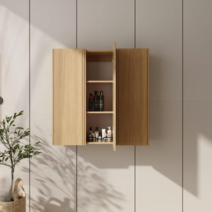 English Elm 36 Inch Wall Mounted Bathroom Cabinet Engineered Wood Soft Close Three Door Storage Oak Side Cabinet Combination W1972S00036