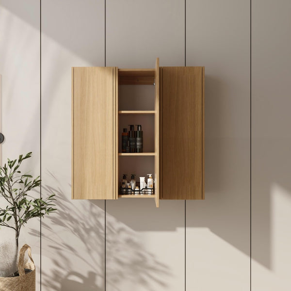 English Elm 36 Inch Wall Mounted Bathroom Cabinet Engineered Wood Soft Close Three Door Storage Oak Side Cabinet Combination W1972S00036