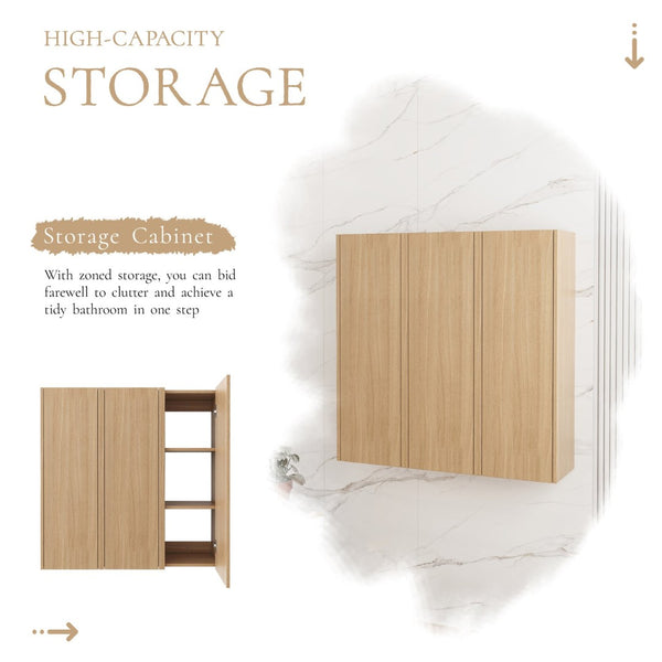 English Elm 36 Inch Wall Mounted Bathroom Cabinet Engineered Wood Soft Close Three Door Storage Oak Side Cabinet Combination W1972S00036