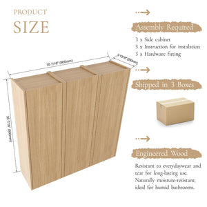 English Elm 36 Inch Wall Mounted Bathroom Cabinet Engineered Wood Soft Close Three Door Storage Oak Side Cabinet Combination W1972S00036