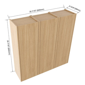 English Elm 36 Inch Wall Mounted Bathroom Cabinet Engineered Wood Soft Close Three Door Storage Oak Side Cabinet Combination W1972S00036