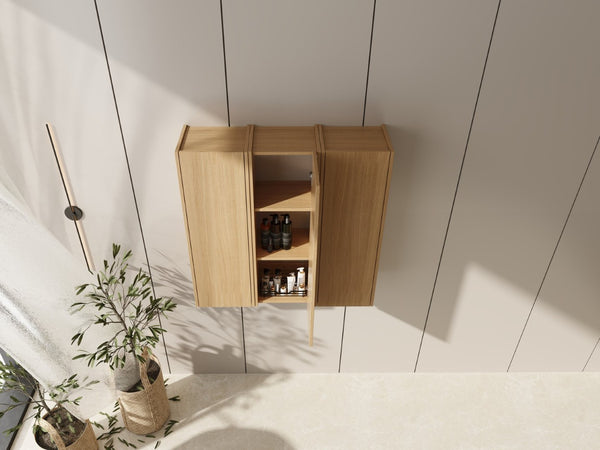 English Elm 36 Inch Wall Mounted Bathroom Cabinet Engineered Wood Soft Close Three Door Storage Oak Side Cabinet Combination W1972S00036