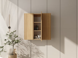English Elm 36 Inch Wall Mounted Bathroom Cabinet Engineered Wood Soft Close Three Door Storage Oak Side Cabinet Combination W1972S00036