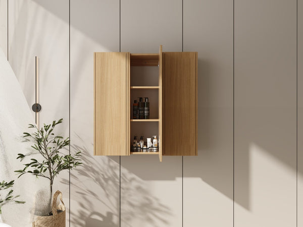 English Elm 36 Inch Wall Mounted Bathroom Cabinet Engineered Wood Soft Close Three Door Storage Oak Side Cabinet Combination W1972S00036