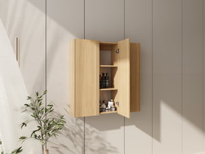 English Elm 36 Inch Wall Mounted Bathroom Cabinet Engineered Wood Soft Close Three Door Storage Oak Side Cabinet Combination W1972S00036