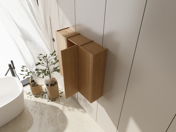 English Elm 36 Inch Wall Mounted Bathroom Cabinet Engineered Wood Soft Close Three Door Storage Oak Side Cabinet Combination W1972S00036
