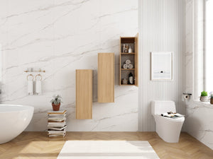 English Elm 36 Inch Wall Mounted Bathroom Cabinet Engineered Wood Soft Close Three Door Storage Oak Side Cabinet Combination W1972S00036