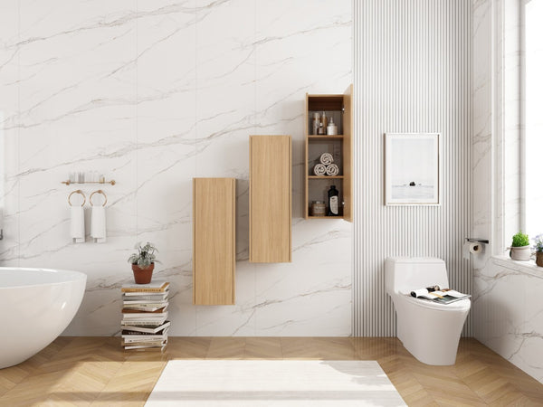 English Elm 36 Inch Wall Mounted Bathroom Cabinet Engineered Wood Soft Close Three Door Storage Oak Side Cabinet Combination W1972S00036