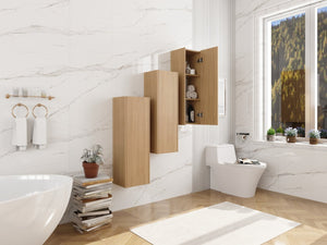 English Elm 36 Inch Wall Mounted Bathroom Cabinet Engineered Wood Soft Close Three Door Storage Oak Side Cabinet Combination W1972S00036