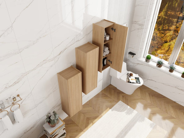 English Elm 36 Inch Wall Mounted Bathroom Cabinet Engineered Wood Soft Close Three Door Storage Oak Side Cabinet Combination W1972S00036