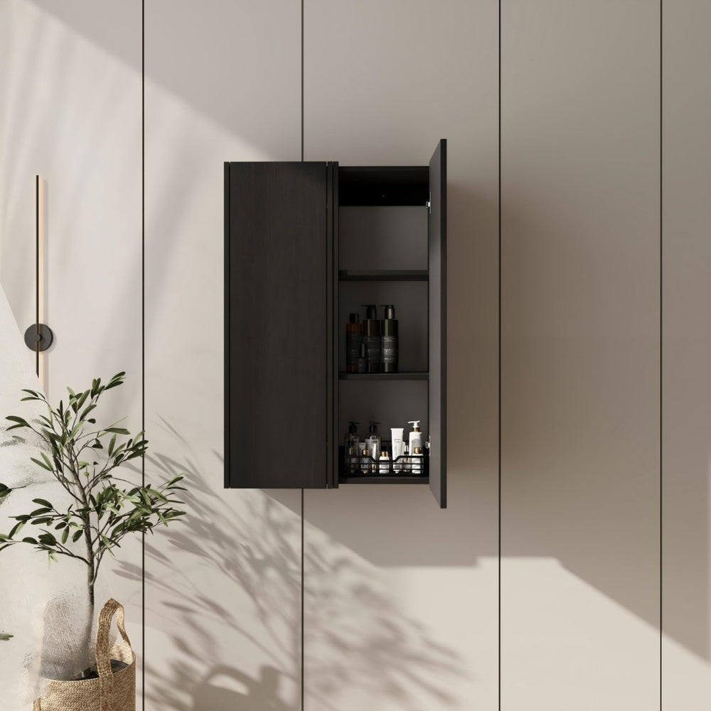 English Elm 24 Inch Dark Oak Wall Mounted Cabinet Soft Close Door Adjustable Shelves Bathroom Storage W1972S00037
